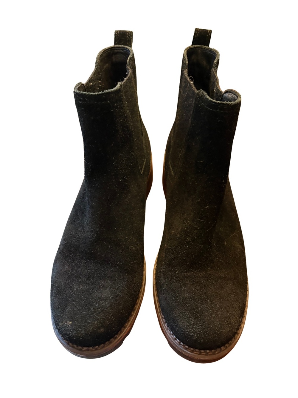 Crown Vintage Black Suede Chelsea Ankle Boots with Brown Sole